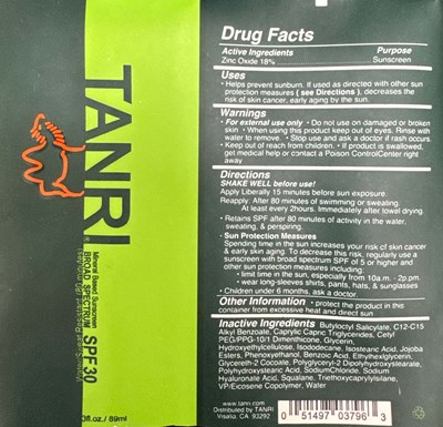 Tanri (Tanri Spf30 Sunscreen Lotion 3oz. Tube)